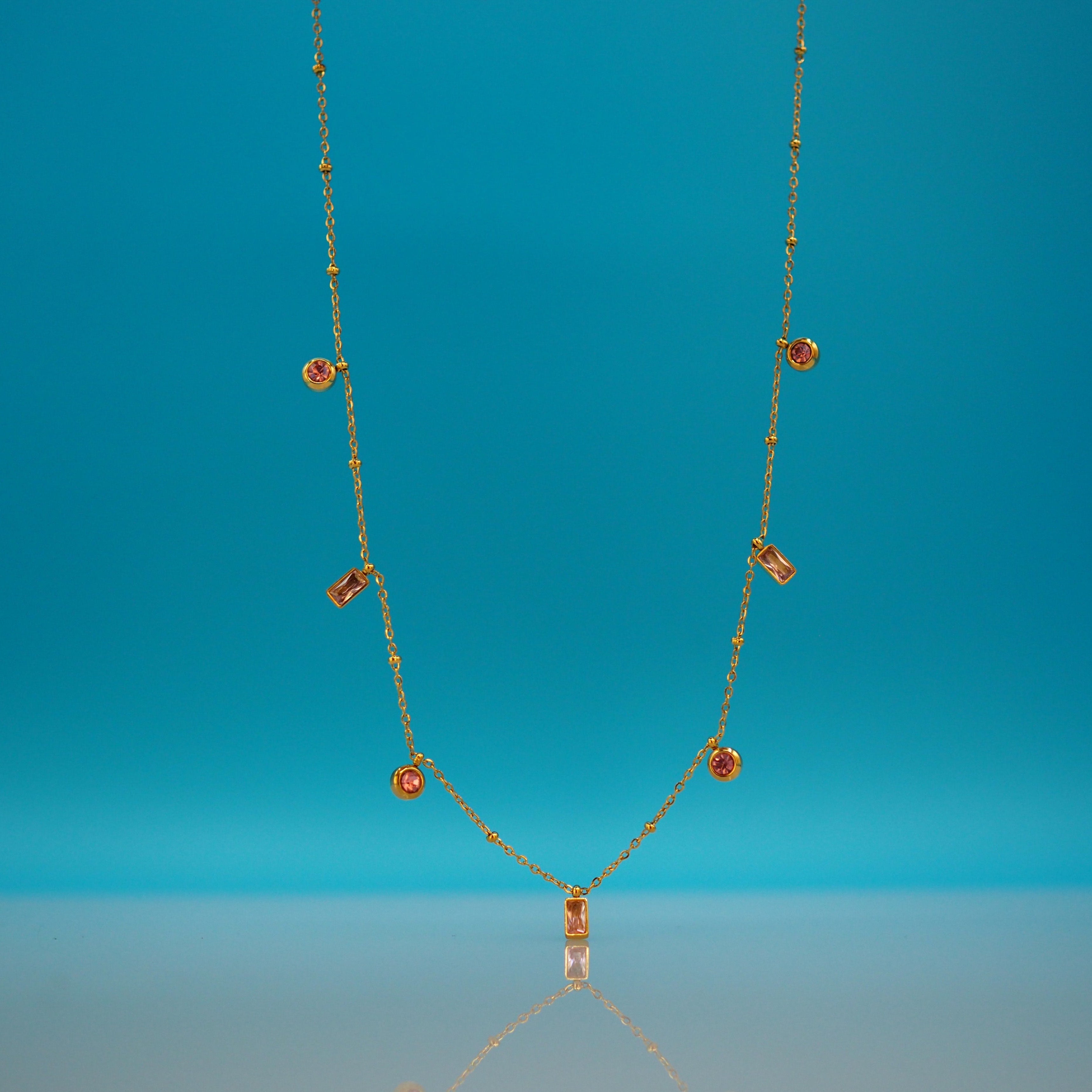 Gouden ketting dames met roze zirkonia 18K PVD verguld – ISABELLE More Jewels