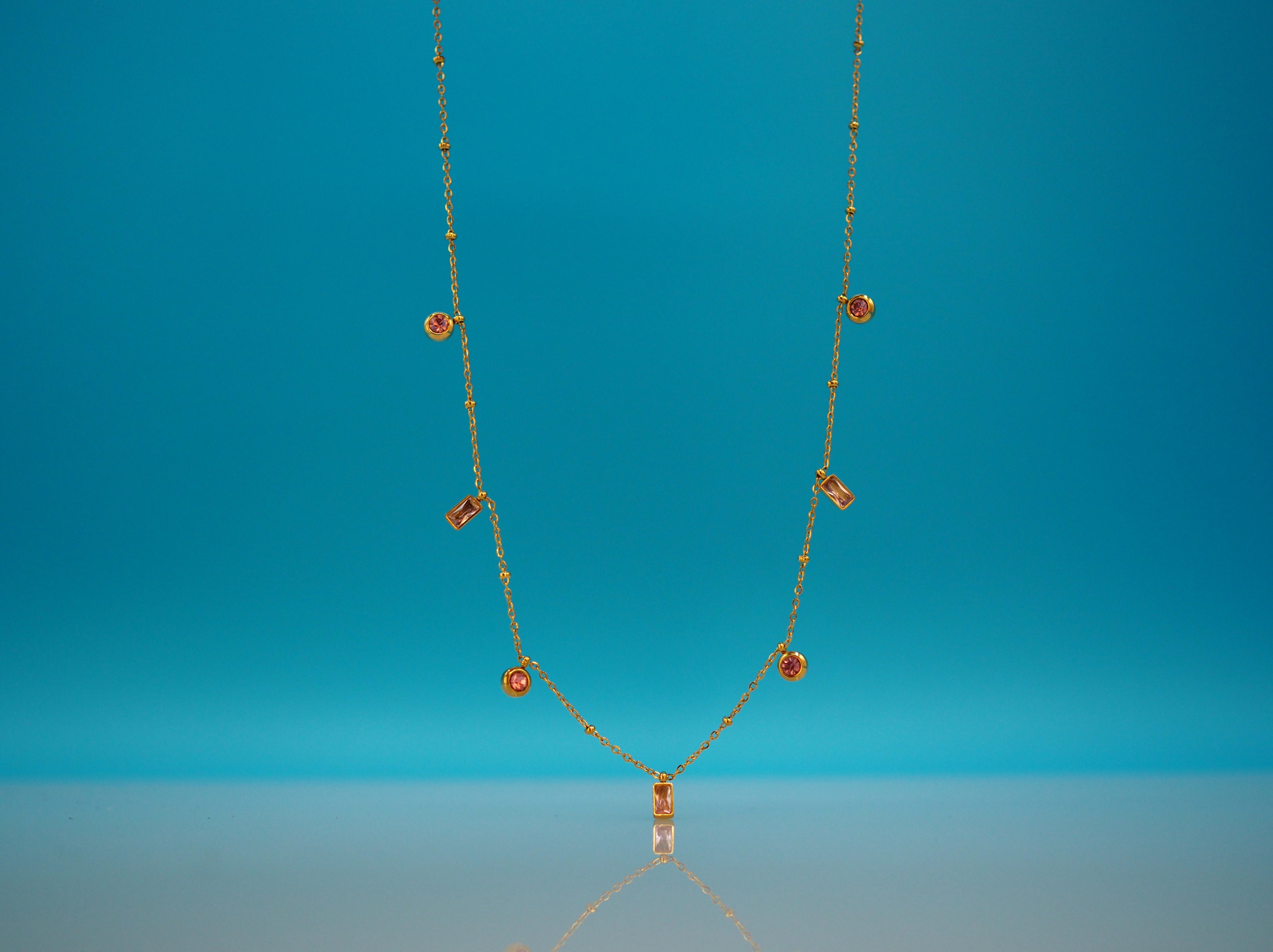 Gouden ketting dames met roze zirkonia 18K PVD verguld – ISABELLE More Jewels